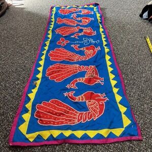 True Vintage 1970s Chainstitch Peacock Tapestry Pink Colorful Blue Rare